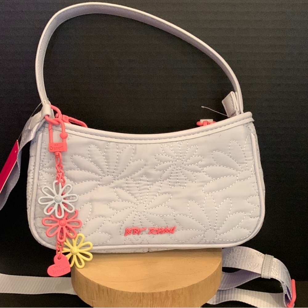 Betsey Johnson Blue Quilted Crossbody Handbag with Floral Embellishments